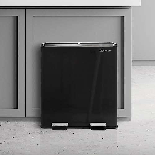 ML-Design Mülleimer Küche 2x 30L (60L), Schwarz glänzend, Mülltrennsystem 2 Fächer, Treteimer zur Mülltrennung, Abfalleimer aus Stahl, herausnehmbarer Kunststoff Inneneimer, Klappdeckel, Softclose von ML DESIGN modern living