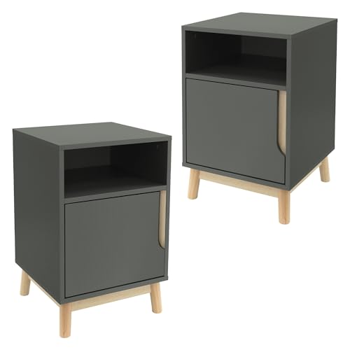 ML-Design Nachttisch 2er Set 40x40x62 cm, Grün-Natur, Nachtschrank mit offenem Fach, Tür und Kiefernholzfüße, Nachtkommode für Boxspringbett Schlafzimmer, Beistelltisch Couchtisch Tisch für Wohnzimmer von ML DESIGN modern living