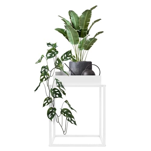 ML-Design Pflanzenständer Weiß aus Metall, 35x35x46 cm, quadratisch, stapelbar, Ablagefläche mit hohem Rand, Blumenständer mit abnehmbarem Tablett, Innen/Außen, Pflanzkasten Blumenkasten Beistelltisch von ML DESIGN modern living