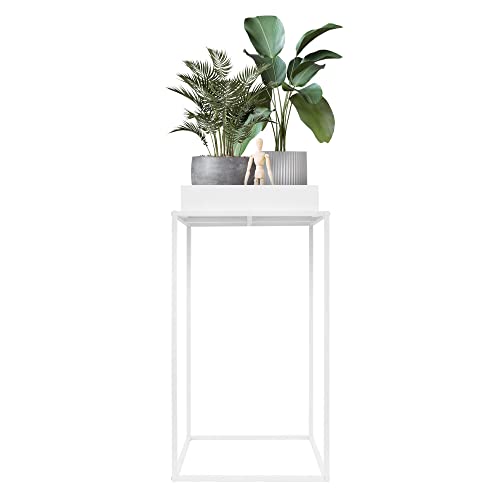 ML-Design Pflanzenständer Weiß aus Metall, 45x45x88 cm, quadratisch, stapelbar, Ablagefläche mit hohem Rand, Blumenständer mit abnehmbarem Tablett, Innen/Außen, Pflanzkasten Blumenkasten Beistelltisch von ML DESIGN modern living