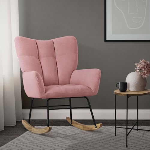 ML-Design Schaukelsessel Rosa, Schaukelstuhl mit Bezug in Frottee-Optik, Gepolsterter Schwingsessel mit Holzkufen, Relaxsessel mit Armlehnen für Wohnzimmer/Schlafzimmer/Balkon, Relaxstuhl Ohrensessel von ML DESIGN modern living
