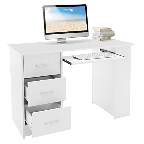 ML-Design Schreibtisch mit 3 Schubladen, 3 Regale und Tastaturauszug, 110x49x75 cm, Weiß, Stauraum, 3 Ablageflächen Arbeitstisch Bürotisch Büromöbel Computertisch Laptoptisch PC Tisch, für Heim/Büro von ML DESIGN modern living