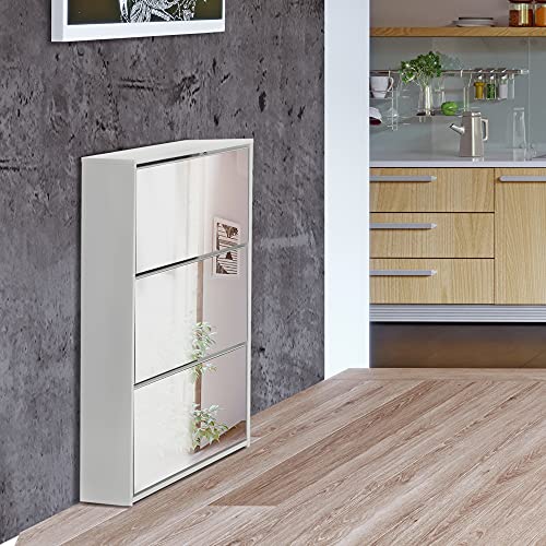 ML-Design Schuhschrank mit 3 Fächer für 9 Paar Schuhe, Verspiegelt, Weiß, 63x17x113 cm, aus Holz, Moderner Schuhkipper Schuhablage Schuhkommode Schuhregal Schuhständer Schuhaufbewahrung von ML DESIGN modern living