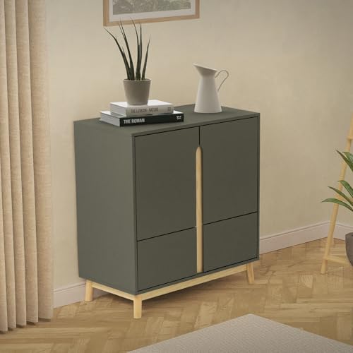 ML-Design Sideboard 80x40x86 cm, Grün-Natur, Kommode mit 4 Türen und Kiefernholzfüßen, Küchenschrank mit 4 Fächer, Highboard Anrichte Standschrank Buffet, Aufbewahrungsschrank für Wohnzimmer & Flur von ML DESIGN modern living