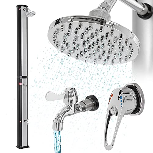 ML-Design Solardusche 35L 217cm eckig mit Fußdusche und Regenduschkopf, Silber-Schwarz, warmes Wasser bis 60°C ohne Strom, mit Gartenschlauch-Anschluss, Gartendusche Außendusche Pooldusche Regendusche von ML DESIGN modern living