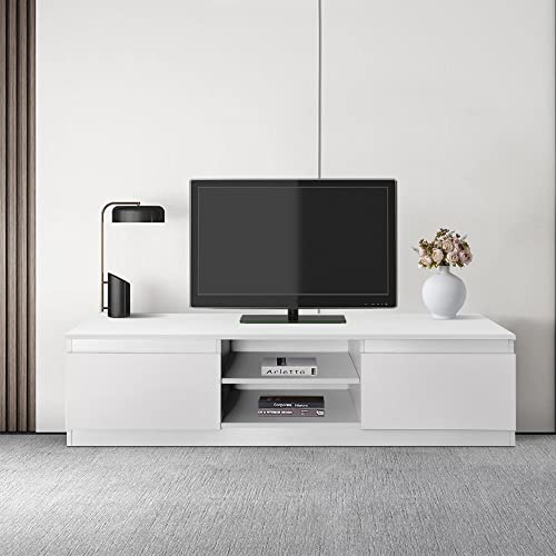 ML-Design TV-Lowboard aus Holz in Weiß, 120x36x40 cm, Modernes TV-Board mit Stauraum für Ihr Wohnzimmer, Fernsehschrank Stehend mit 2 Drehtüren und 2 offenen Fächern, Fernsehtisch Sideboard TV-Schrank von ML DESIGN modern living