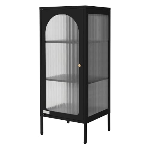ML-Design Vitrinenschrank 42x102,5x40 cm, Schwarz, Schmale Vitrine mit 3 Ablage-/Regalfächer und 1 Tür, Wohnzimmer Metallschrank aus Stahl, Industrieller Stil, Bücherschrank Aktenschrank Büroschrank von ML DESIGN modern living