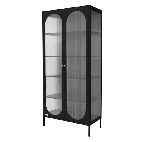 ML-Design Vitrinenschrank 80x175x40 cm, Schwarz, Vitrine mit 5 Ablage-/Regalfächer, 2 Türen, Wohnzimmer Metallschrank aus Stahl, Industrieller Stil, Hochschrank Bücherschrank Aktenschrank Standschrank von ML DESIGN modern living