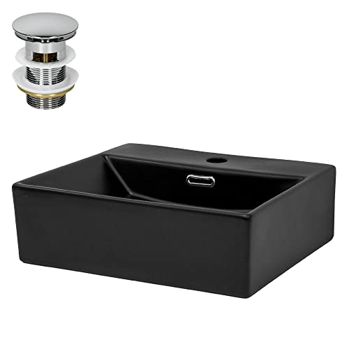 ML-Design Waschbecken Keramik Schwarz 415x365x130mm inkl. Ablaufgarnitur Eckige Aufsatzwaschbecken Moderne Waschtisch Waschschale mit Überlauf und Abflussloch Waschplatz Handwaschbecken für Badezimmer ML-Design Waschbecken Keramik Schwarz 415x365x130mm inkl. Ablaufgarnitur Eckige Aufsatzwaschbecken Moderne Waschtisch Waschschale mit Überlauf und Abflussloch Waschplatz Handwaschbecken für Badezimmer von ML DESIGN modern living
