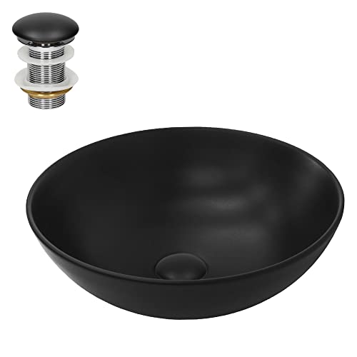 ML-Design Waschbecken Keramik Schwarz Matt Ø 40x14,5 cm Rund inkl. Ablaufgarnitur ohne Überlauf, Moderne Aufsatzwaschbecken Waschtisch Waschschale Waschplatz Handwaschbecken, für Badezimmer/Gäste-WC ML-Design Waschbecken Keramik Schwarz Matt Ø 40x14,5 cm Rund inkl. Ablaufgarnitur ohne Überlauf, Moderne Aufsatzwaschbecken Waschtisch Waschschale Waschplatz Handwaschbecken, für Badezimmer/Gäste-WC von ML DESIGN modern living