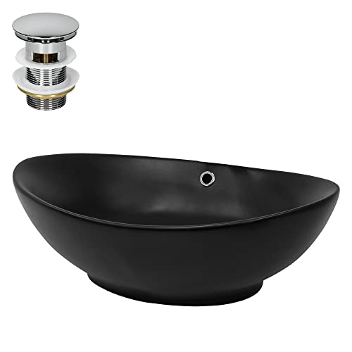 ML-Design Waschbecken Keramik Schwarz matt 59x38x19 cm inkl. Ablaufgarnitur, Ovale Aufsatzwaschbecken mit Überlauf, Moderne Waschtisch Waschschale Waschplatz Handwaschbecken, für Badezimmer/Gäste-WC ML-Design Waschbecken Keramik Schwarz matt 59x38x19 cm inkl. Ablaufgarnitur, Ovale Aufsatzwaschbecken mit Überlauf, Moderne Waschtisch Waschschale Waschplatz Handwaschbecken, für Badezimmer/Gäste-WC von ML DESIGN modern living