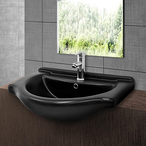 ML-Design Waschbecken Keramik Schwarz matt 67,5x51,5x21,5 cm Oval, Einbauwaschbecken mit Hahnloch, Überlauf, Aufsatzwaschbecken Einbauwaschtisch Waschschale Waschplatz Handwaschbecken, für Badezimmer von ML DESIGN modern living