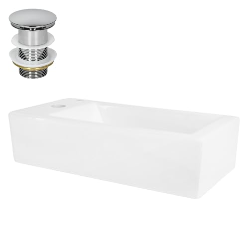 ML-Design Waschbecken Keramik Weiß 51x25x13 cm mit Ablaufgarnitur Silber, Klein, Eckig, Hahnloch links, Wandmontage oder Aufsatzwaschbecken, Moderne Waschtisch Waschschale Waschplatz Handwaschbecken ML-Design Waschbecken Keramik Weiß 51x25x13 cm mit Ablaufgarnitur Silber, Klein, Eckig, Hahnloch links, Wandmontage oder Aufsatzwaschbecken, Moderne Waschtisch Waschschale Waschplatz Handwaschbecken von ML DESIGN modern living