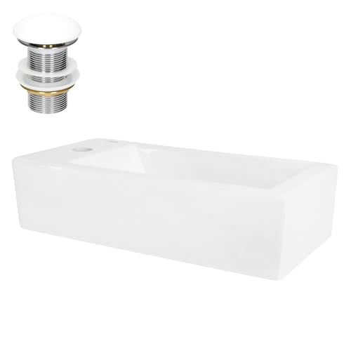 ML-Design Waschbecken Keramik Weiß 51x25x13 cm mit Ablaufgarnitur Weiß Keramik, Eckig, Hahnloch links, Wandmontage oder Aufsatzwaschbecken, Moderne Waschtisch Waschschale Waschplatz Handwaschbecken ML-Design Waschbecken Keramik Weiß 51x25x13 cm mit Ablaufgarnitur Weiß Keramik, Eckig, Hahnloch links, Wandmontage oder Aufsatzwaschbecken, Moderne Waschtisch Waschschale Waschplatz Handwaschbecken von ML DESIGN modern living