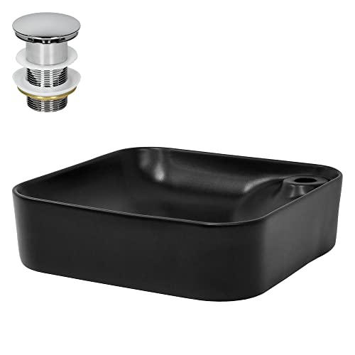 ML-Design Waschbecken aus Keramik Schwarz matt 43x43x12cm mit Ablaufgarnitur, Abgerundeten Ecken, Aufsatzwaschbecken, Moderne Waschtisch Waschschale Waschplatz Handwaschbecken, für Badezimmer/Gäste-WC ML-Design Waschbecken aus Keramik Schwarz matt 43x43x12cm mit Ablaufgarnitur, Abgerundeten Ecken, Aufsatzwaschbecken, Moderne Waschtisch Waschschale Waschplatz Handwaschbecken, für Badezimmer/Gäste-WC von ML DESIGN modern living