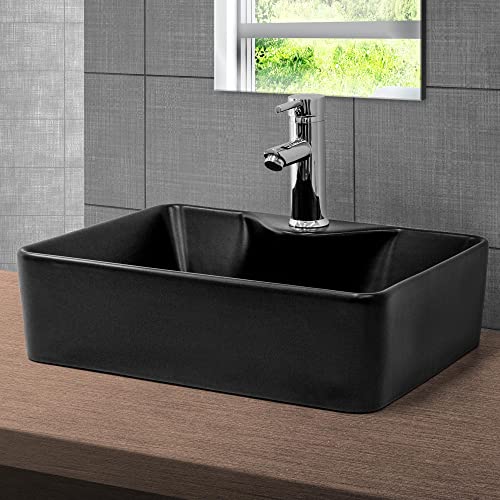 ML-Design Waschbecken aus Keramik Schwarz matt 49x36,5x14 cm, Abgerundeten Ecken, Aufsatzwaschbecken, Moderne Waschtisch Waschschale mit Armaturloch Waschplatz Handwaschbecken, für Badezimmer/Gäste-WC von ML DESIGN modern living