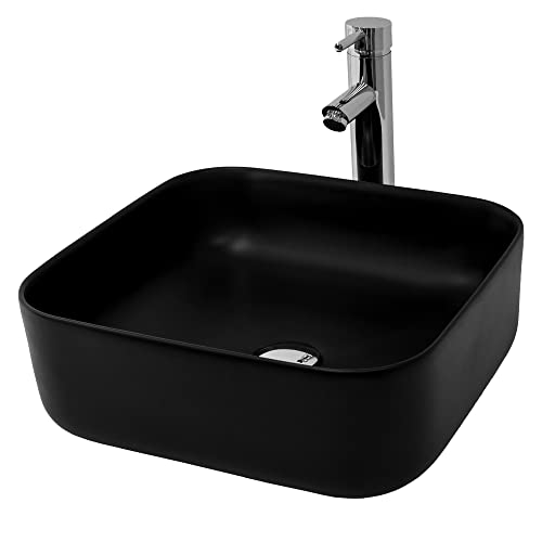 ML-Design Waschbecken aus Keramik in Schwarz Matt, 39,5x39,5x14 cm, Rechteckige Aufsatzwaschbecken, Moderne Waschtisch, Waschschale mit Abflussloch, Waschplatz Handwaschbecken, für Badezimmer/Gäste-WC von ML DESIGN modern living