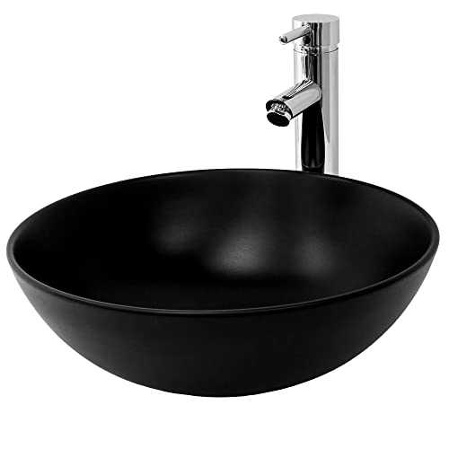 ML-Design Waschbecken aus Keramik in Schwarz Matt, Ø 40x14,5 cm, Runde Aufsatzwaschbecken, Moderne Waschtisch, Waschschale mit Abflussloch, Waschplatz Handwaschbecken, für das Badezimmer und Gäste-WC von ML DESIGN modern living