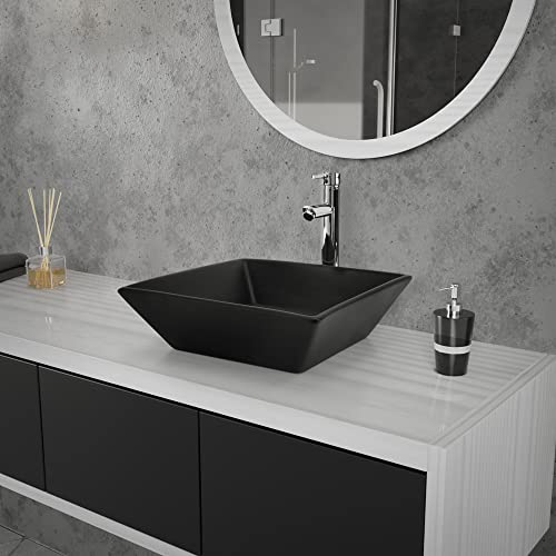 ML-Design Waschbecken aus Keramik in Schwarz matt 41x41x12 cm Quadratisch, Moderne Aufsatzwaschbecken, Design Waschtisch Aufsatz-Waschschale Waschplatz Handwaschbecken, für das Badezimmer und Gäste-WC von ML DESIGN modern living