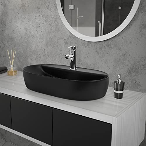 ML-Design Waschbecken aus Keramik in Schwarz matt 60 x 40 x 12 cm, Oval, Moderne Aufsatzwaschbecken, Design Waschtisch Aufsatz-Waschschale Waschplatz Handwaschbecken, für das Badezimmer/Gäste-WC von ML DESIGN modern living