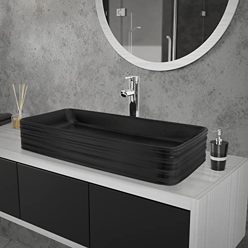 ML-Design Waschbecken aus Keramik in Schwarz matt 68x38x12 cm Eckig, Moderne Aufsatzwaschbecken, Design Waschtisch Aufsatz-Waschschale Waschplatz Handwaschbecken, für das Badezimmer und Gäste-WC von ML DESIGN modern living