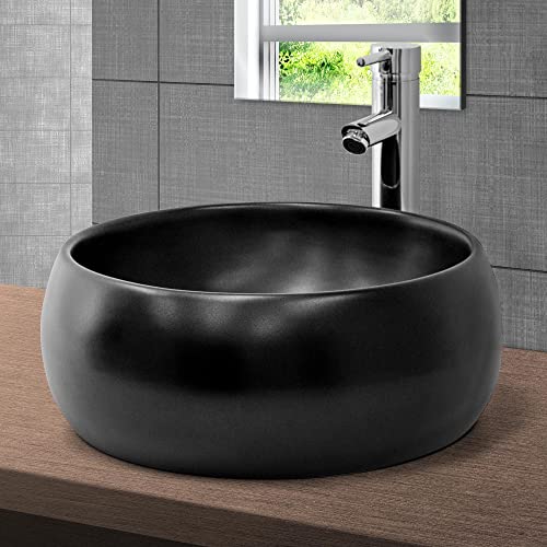 ML-Design Waschbecken aus Keramik in Schwarz matt Ø 400 x 155 mm, Runde Aufsatzwaschbecken, Moderne Waschtisch, Waschschale mit Abflussloch, Waschplatz Handwaschbecken, für Badezimmer/Gäste-WC von ML DESIGN modern living