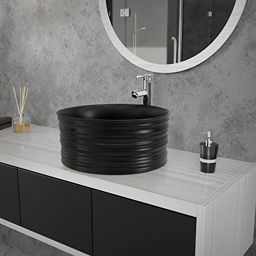 ML-Design Waschbecken aus Keramik in Schwarz matt Ø 41 x 18 cm Rund, Moderne Aufsatzwaschbecken, Design Waschtisch Aufsatz-Waschschale Waschplatz Handwaschbecken, für das Badezimmer und Gäste-WC von ML DESIGN modern living