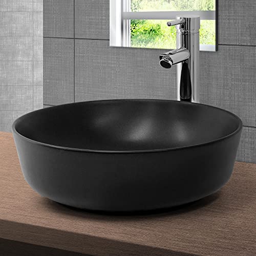 ML-Design Waschbecken aus Keramik in Schwarz matt Ø 415 x 135 mm, Runde Aufsatzwaschbecken, Moderne Waschtisch, Waschschale mit Abflussloch, Waschplatz Handwaschbecken, für Badezimmer/Gäste-WC von ML DESIGN modern living