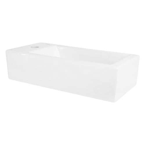 ML-Design Waschbecken aus Keramik in Weiß 51x25x13 cm, Eckig, klein, Hahnloch links, Wandmontage oder Aufsatzwaschbecken, Moderne Waschtisch Waschschale Waschplatz Handwaschbecken, für Badezimmer von ML DESIGN modern living
