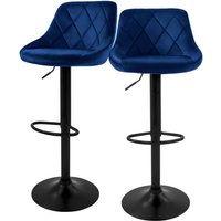 Barhocker 2er Set, Bezug aus Samt, Blau, Gepolsterter Barstuhl mit Rückenlehne und Fußstütze, Tresenhocker höhenverstellbar 62-82 cm, 360° drehbar, von ML-DESIGN