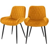 2er Set Esszimmerstühle, Senfgelb, Sitzfläche aus Samt, Metallbeine, Esszimmerstuhl mit Rücken- und Armlehnen, Küchenstühle Küchenstuhl von ML-DESIGN