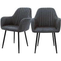 2er Set Esszimmerstühle mit Rücken- und Armlehnen, Anthrazit, Küchenstühle mit PU-Kunstleder-Bezug, Polsterstühle mit Metallbeinen, Ergonomische von ML-DESIGN
