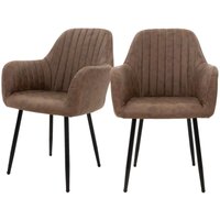 2er Set Esszimmerstühle mit Rücken- und Armlehnen, Braun, Küchenstühle mit PU-Kunstleder-Bezug, Polsterstühle mit Metallbeinen, Ergonomische Stühle von ML-DESIGN