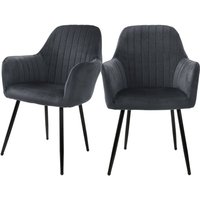 2er Set Esszimmerstühle mit Rücken- und Armlehnen, Grau, Küchenstühle mit Samtbezug, Polsterstühle mit Metallbeinen, Ergonomische Stühle für 2er Set Esszimmerstühle mit Rücken- und Armlehnen, Grau, Küchenstühle mit Samtbezug, Polsterstühle mit Metallbeinen, Ergonomische Stühle für von ML-DESIGN