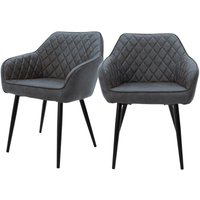 2er Set Esszimmerstühle mit Armlehne & Rückenlehne, Anthrazit, Küchenstuhl mit Kunstlederbezug, Polsterstuhl mit Metallbeinen, Ergonomischer Stuhl von ML-DESIGN