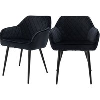 2er Set Esszimmerstühle mit Armlehne und Rückenlehne, Schwarz, Küchenstuhl mit Samtbezug, Polsterstuhl mit Metallbeinen, Ergonomischer Stuhl für von ML-DESIGN