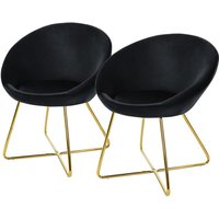 Esszimmerstühle 2er Set Samt, Schwarz, Wohnzimmerstuhl mit runder Rückenlehne, Polsterstuhl mit goldene Metallbeine, Ergonomische Esstisch Sessel, von ML-DESIGN