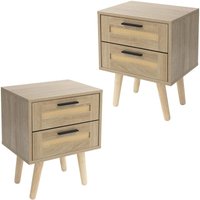 2er Set Nachttisch mit 2 Schubladen, 40x50,5x30 cm Eiche Optik, Nachtschrank Rattanfront Massivholzfüßen, Nachtkommode für Boxspringbett 2er Set Nachttisch mit 2 Schubladen, 40x50,5x30 cm Eiche Optik, Nachtschrank Rattanfront Massivholzfüßen, Nachtkommode für Boxspringbett von ML-DESIGN