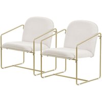 2er Set Sessel Beige, Relaxsessel mit weichem Bezug & goldenem Stahlgestell, Gepolsterter Loungesessel mit Arm- und Rückenlehne, Polstersessel für von ML-DESIGN