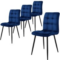 Esszimmerstühle 4er Set, Dunkelblau, Küchenstuhl mit Samtbezug, Wohnzimmerstuhl mit Rückenlehne, Polsterstuhl mit Metallbeinen, Ergonomischer Stuhl von ML-DESIGN