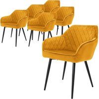6er Set Esszimmerstühle mit Armlehne und Rückenlehne, Senfgelb, Küchenstuhl mit Samtbezug, Polsterstuhl mit Metallbeinen, Ergonomischer Stuhl für von ML-DESIGN