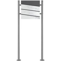 ECD Germany Standbriefkasten mit Zeitungsfach, Design Briefkasten mit Pfosten, Briefkastenanlage, Briefkastenständer Silber metallic 120 cm aus von ML-DESIGN