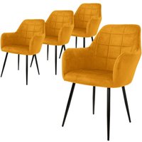 Ecd Germany 4er Set Esszimmerstühle mit Rücken- und Armlehnen, Ocker, Küchenstühle mit Samtbezug, Polsterstühle mit Metallbeinen, Ergonomische Stühle von ML-DESIGN