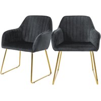 Esszimmerstühle 2er Set, Sitzfläche aus Samt, Grau, Wohnzimmerstuhl mit Rücken- und Armlehnen, Küchenstuhl Gold Beine, Polsterstuhl mit Esszimmerstühle 2er Set, Sitzfläche aus Samt, Grau, Wohnzimmerstuhl mit Rücken- und Armlehnen, Küchenstuhl Gold Beine, Polsterstuhl mit von ML-DESIGN