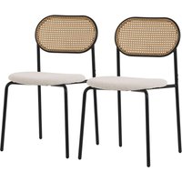 Esszimmerstühle 2er Set Beige, Küchenstuhl mit Rattan Rückenlehne, Gepolsterte Stühle mit gebogener Netzrücke, Rattanstuhl mit Metallbeinen, Armlose Esszimmerstühle 2er Set Beige, Küchenstuhl mit Rattan Rückenlehne, Gepolsterte Stühle mit gebogener Netzrücke, Rattanstuhl mit Metallbeinen, Armlose von ML-DESIGN