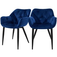 Esszimmerstühle 2er Set Dunkelblau, Küchenstuhl mit dickem Samtstoff gepolsterter Sitz, Metallbeinen, Wohnzimmerstuhl mit Rücken- und Armlehnen, von ML-DESIGN