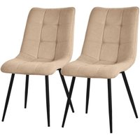 Esszimmerstühle 2er Set Hellbraun, Wohnzimmerstühle mit Stoffbezug, schwarze Metallbeine, Küchenstühle mit Rückenlehne, Polsterstühle für Esszimmer von ML-DESIGN