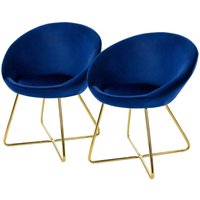 Esszimmerstühle 2er Set Samt, Blau, Wohnzimmerstuhl mit runder Rückenlehne, Polsterstuhl mit goldene Metallbeine, Ergonomische Esstisch Sessel, von ML-DESIGN