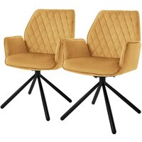 Esszimmerstühle 2er Set Samt Senfgelb, Wohnzimmerstuhl mit Arm- und Rückenlehne, Drehstuhl Auto-Position, Polsterstuhl mit Metallbeine, Ergonomische von ML-DESIGN