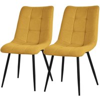 Esszimmerstühle 2er Set Senfgelb, Wohnzimmerstühle mit Stoffbezug, schwarze Metallbeinen, Küchenstühle mit Rückenlehne, Polsterstühle für Esszimmer von ML-DESIGN